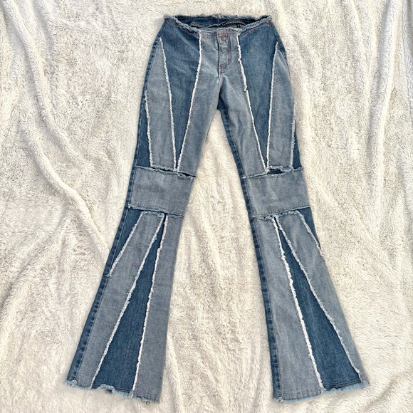 JNCO RARE Vintage Patchwork Low Rise Flare Jeans Estimated Size Juniors 0 - Picture 1 of 14